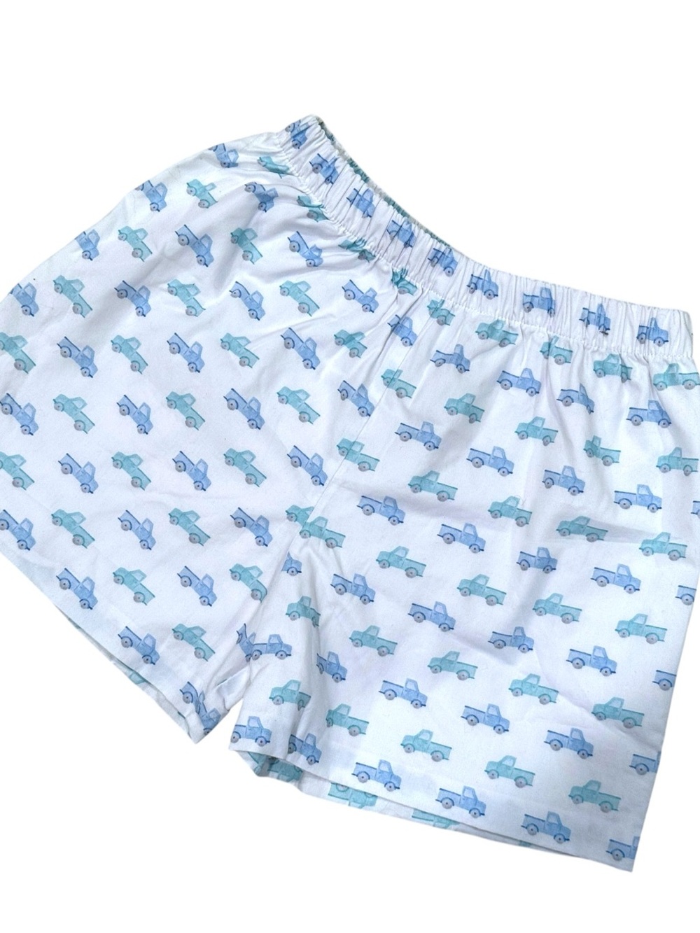 James & Lottie Boys Truck Print Shorts Size 6 Blue White 100% Cotton